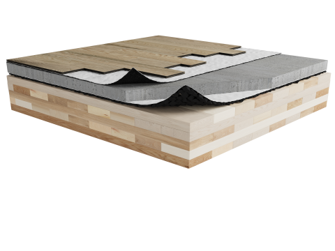 MTR-Z7P | Wood | Floating | Insonofloor (Soprema) | Floating | 1“1/2 concrete topping | Insonomat (Soprema) | Mass timber image