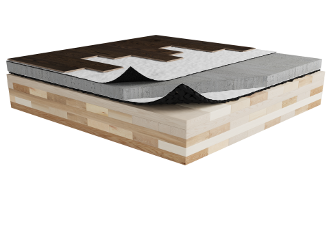 GIJ-0K6 | Laminate | Floating | Insonofloor (Soprema) | Floating | 1“1/2 concrete topping | Insonomat (Soprema) | Mass timber image