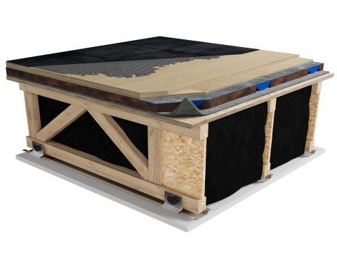 LWF-H4B | Ceramic | Mortar | 5/8'' plywood | 5/8'' plywood | AcoustiTECH SOFIX | AcoustiTECH Lead 6 | Light wood | Acoustic isolator | Ceiling image