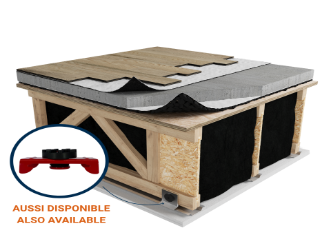LWF-5X7 | Wood| Floating | Insonofloor (Soprema) | Floating | 1“1/2 concrete topping | Insonomat (Soprema) | Light wood | Acoustic isolator | Ceiling image
