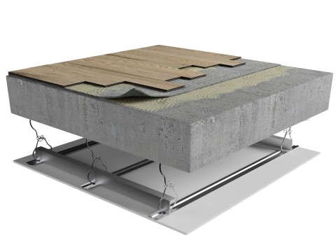 CON-PE7 | Wood | Glued | AcoustiTECH Lead 3.3 | Glued | Concrete | Furring strips | Ceiling image