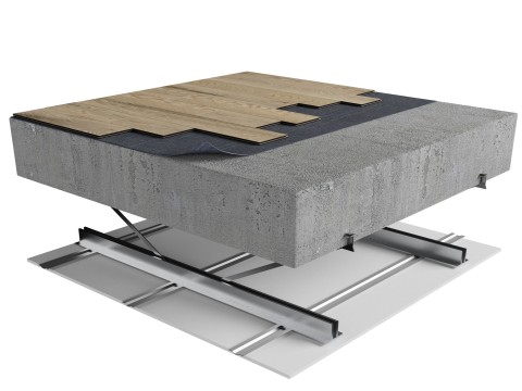 STL-RN3 | Wood | Floating | AcoustiTECH VP | Floating | Concrete slab (approximately 3-4“) | Steel | Furring strips | Ceiling image